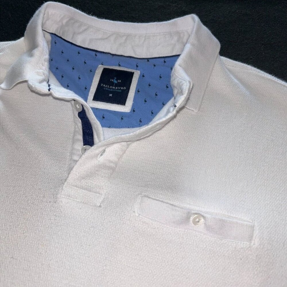 Tailorbyrd Collection Medium Men's White Short Sleeve Polo Shirt Textured